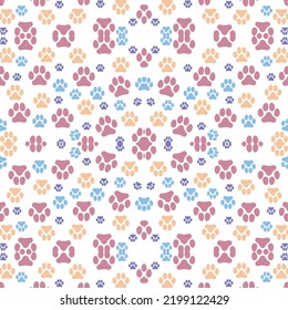 Colorful dog paws pattern on white background