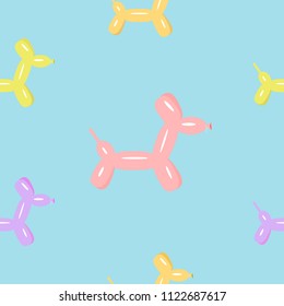 Colorful dog puppy balloon Seamless Pattern. Wrapping paper, textile template. Blue background. Isolated Flat design. Vector illustration