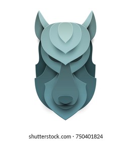 Colorful  dog or wolf head in trendy paper cut craft graphic style. Modern design for advertising, branding greeting card, cover, poster, banner. Vector illustration.