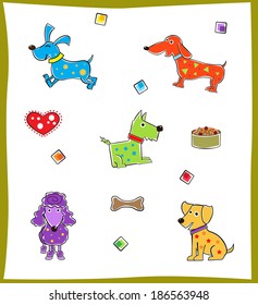 Colorful Dogs  - Cute set of five colorful dogs. Eps10