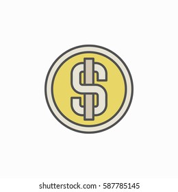 Colorful dollar coin icon - vector sign or design element