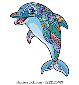 Colorful dolphin cartoon mandala arts isolated white background