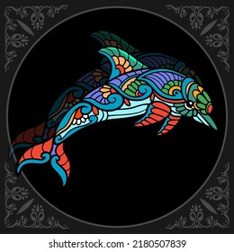 Colorful dolphin zentangle arts isolated on black background