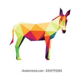 Colorful Donkey Horse Logo Polygon Vector. Donkey in Colorful Abstract Low Poly. Donkey Polygonal Illustration Vector