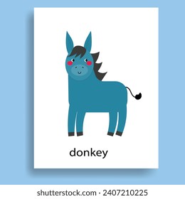  colorful  donkey,ungulate herbivores animals cartoon flat  vector illustration