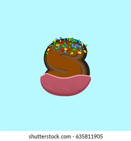 Colorful donut  character from a typeface, vector illustration
