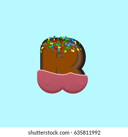 Colorful donut  character from a typeface, vector illustration