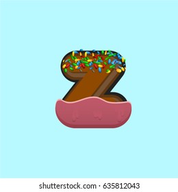 Colorful donut  character from a typeface, vector illustration