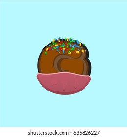 Colorful donut character from a typeface, vector illustration