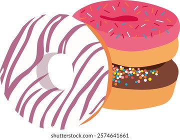 Colorful Donut or Doughnut with Sprinkles Illustration Isolated on White Background