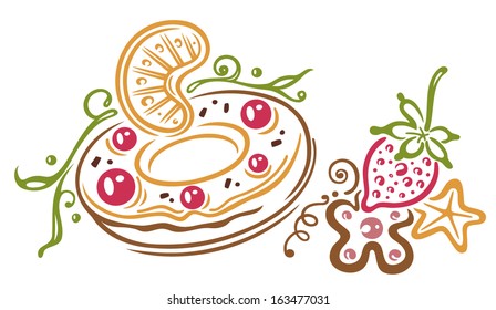 Colorful donut with fruits, design element