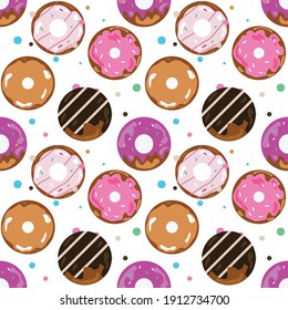 Colorful Donut glaze pattern seamless background. , Cute bakery vector or illustration for wallpaper, banner,postcard concept.