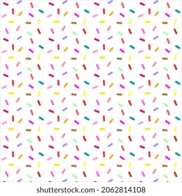 Colorful donut glaze with sprinkles. Sweet candy on white chocolate background. Seamless pattern. Vector illustration