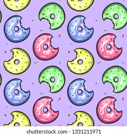 Colorful Donut Illustration Seamless Pattern