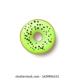 Colorful donut isolated on white background. Top view, realistic style. Vector illustration.