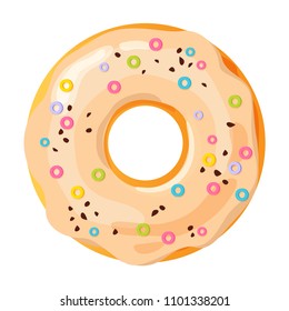 Colorful donut on white background, flat vector illustration