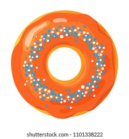 Colorful donut on white background, flat vector illustration