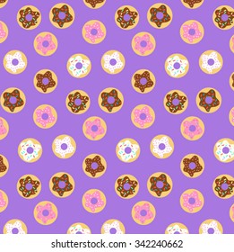 colorful donut pattern with bright neon lilac background