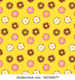 colorful donut pattern with bright yellow background