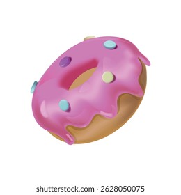 Rosca colorida com polvilhos 3d ilustração vetor realista isolado no fundo branco. Ícone de padaria bonito com glacê rosa. Comida tridimensional.