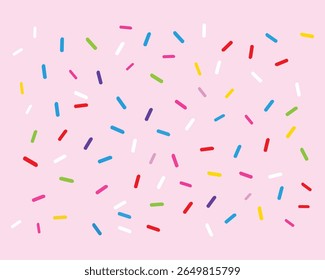 Colorful donut sprinkles seamless pattern. Pink candy cream background. Cake glaze  overlay for decorative banner, poster, template. Cupcake or ice cream topping texture. Vector wallpaper