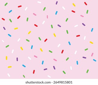 Colorful donut sprinkles seamless pattern. Pink candy cream background. Cake glaze  overlay for decorative banner, poster, template. Cupcake or ice cream topping texture. Vector wallpaper