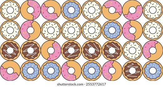 Colorful donuts bakery background wallpaper. Vector illustration