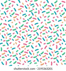 Colorful Donuts Glaze Seamless Pattern with Sprinkle Topping. Vector Bakery Texture. Abstract Food Decoration.