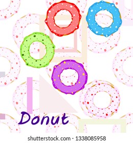Colorful donuts in the icing, top view. menu design, cafe decoration, delivery boxes. Vector illustration.