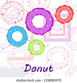 Colorful donuts in the icing, top view. menu design, cafe decoration, delivery boxes. Vector illustration.