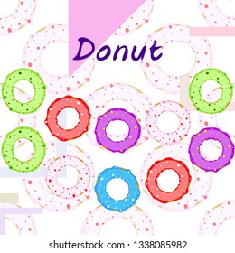 Colorful donuts in the icing, top view. menu design, cafe decoration, delivery boxes. Vector illustration.