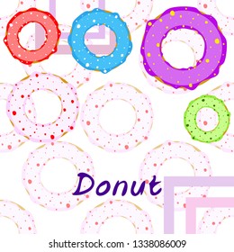 Colorful donuts in the icing, top view. menu design, cafe decoration, delivery boxes. Vector illustration.