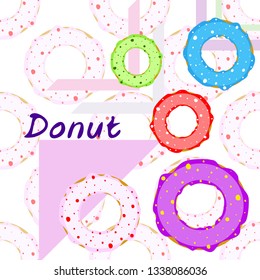 Colorful donuts in the icing, top view. menu design, cafe decoration, delivery boxes. Vector illustration.