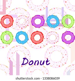 Colorful donuts in the icing, top view. menu design, cafe decoration, delivery boxes. Vector illustration.