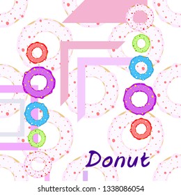 Colorful donuts in the icing, top view. menu design, cafe decoration, delivery boxes. Vector illustration.