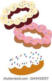 Ilustração de rosquinhas coloridas | Vetor bonito com polvilhação e geada