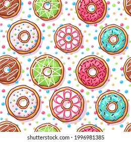 Colorful donuts illustration seamless pattern background. , Cute bakery vector or illustration