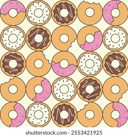Colorful donuts sweet pattern Background. Food flat illustration design.