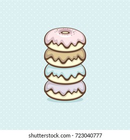 Colorful donuts vector illustration. Cute food. Design for logo and menu.