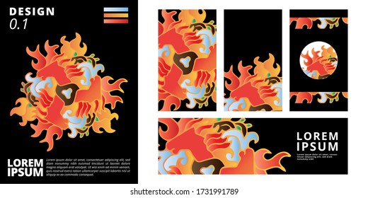 Colorful doodle abstract background pattern set with dummy text for poster, web design, landing page, social media story, and print material.