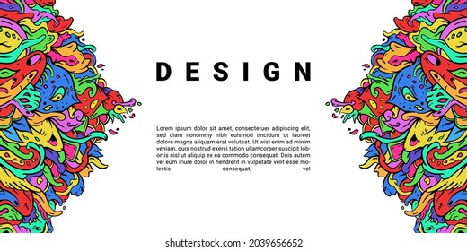 Colorful Doodle Abstract Banner Template With Dummy Text For Art Festival, Web Design, Landing page, and Print Material.