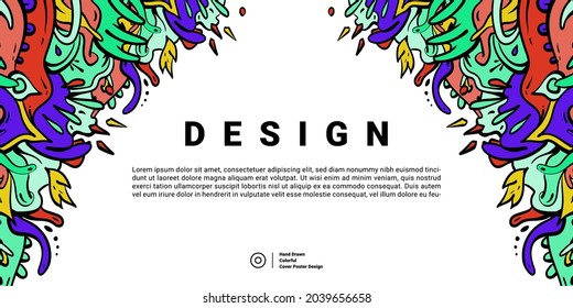 Colorful Doodle Abstract Banner Template With Dummy Text For Art Festival, Web Design, Landing page, and Print Material.