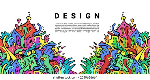 Colorful Doodle Abstract Banner Template With Dummy Text For Art Festival, Web Design, Landing page, and Print Material.