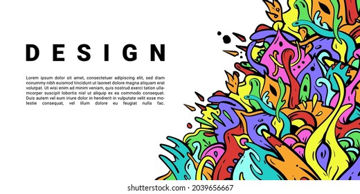 Colorful Doodle Abstract Banner Template With Dummy Text For Art Festival, Web Design, Landing page, and Print Material.