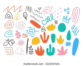 Colorful doodle abstract shapes and elements isolated on white background