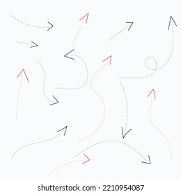 Colorful doodle arrows. Infographic elements isolated on background. Direction pointers Shapes and Objects. Curly and wave orientation pointers. Vector illustration
