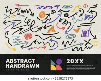 Fondo de Vector de flechas de Doodle colorido - dibujado a mano Flecha incompleta Set a bordo con textura