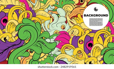 colorful doodle art with various elements. it is suitable for background, book cover, cover, template, flayer, summer project. it is also useful for coloring book project