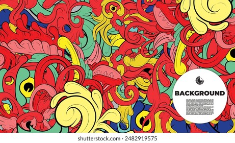 colorful doodle art with various elements. it is suitable for background, book cover, cover, template, flayer, summer project. it is also useful for coloring book project