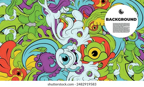 colorful doodle art with various elements. it is suitable for background, book cover, cover, template, flayer, summer project. it is also useful for coloring book project